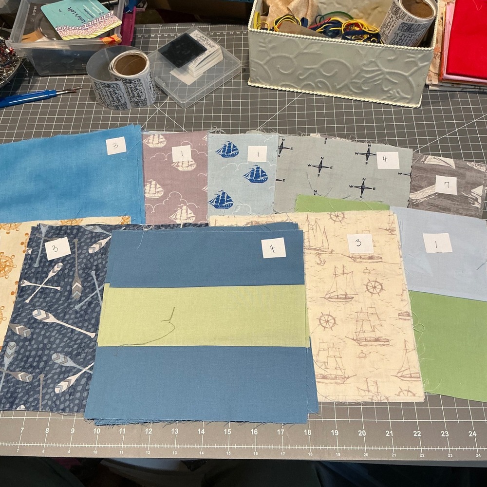 30 Piece Nautical Fabric Squares 8.5in Quilting Patchwork Sailboat Compass Blue